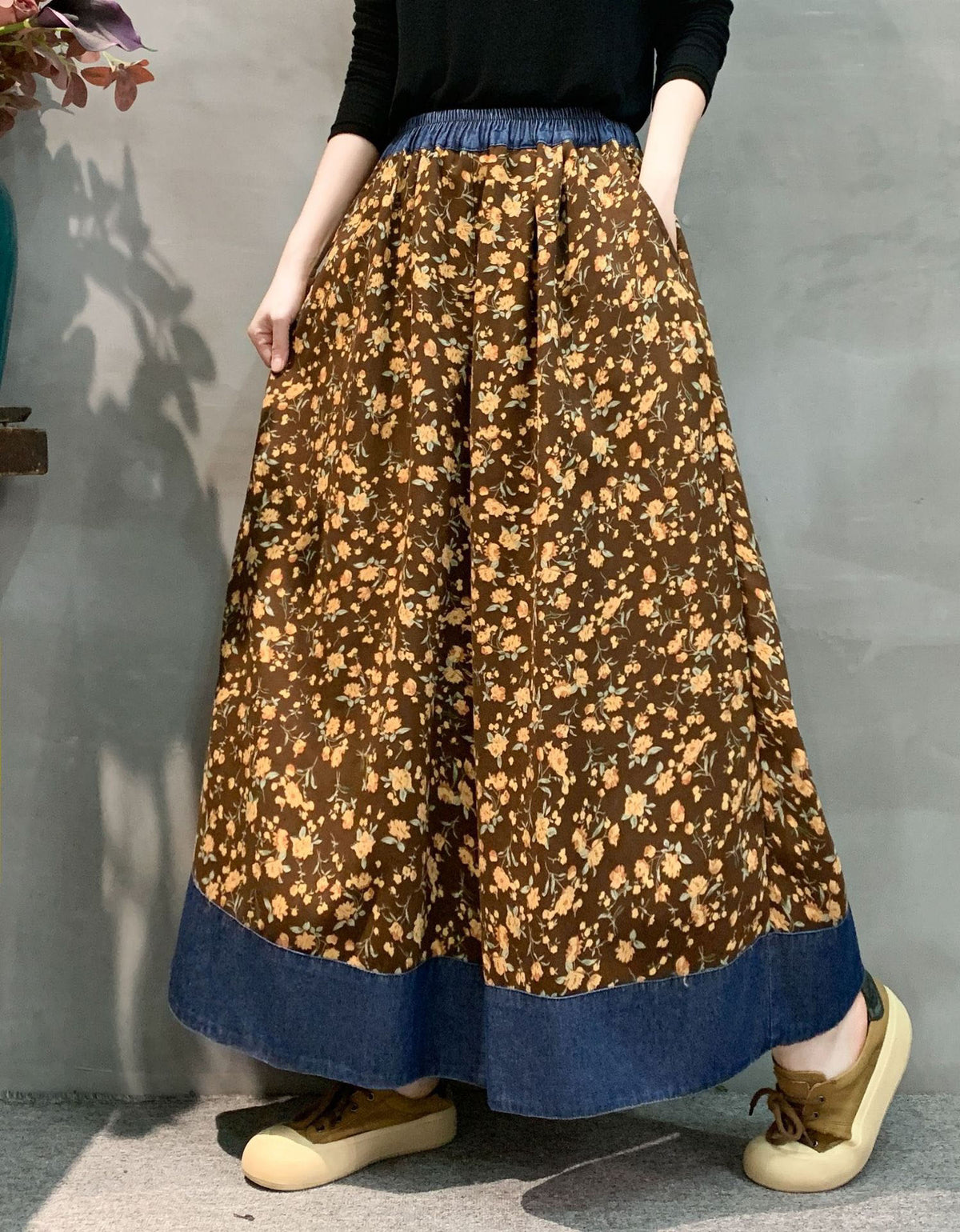 High Waist Brown Floral Wide Leg Pants Women Casual