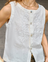 Minimalist Linen Sleeveless Button Blouse Women