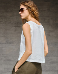 Women Linen Embroidered Tank Top Summer Blouse
