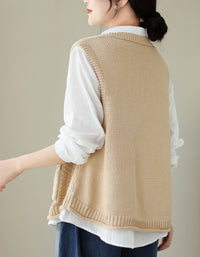 Casual knit vest women button front sleeveless