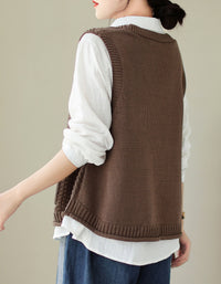 Coffee sweater vest with pockets and embroidery detail