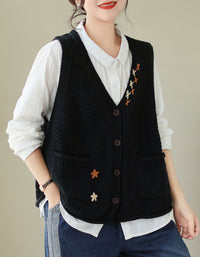 Knitted Sweater Vest Women V Neck Button Casual Fit