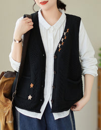 Soft Knit Vest Women Embroidered Sleeveless Top