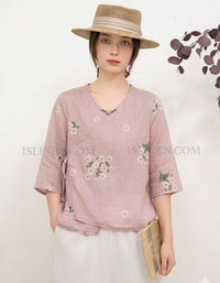 Vintage style purple linen blouse for women lightweight summer wear