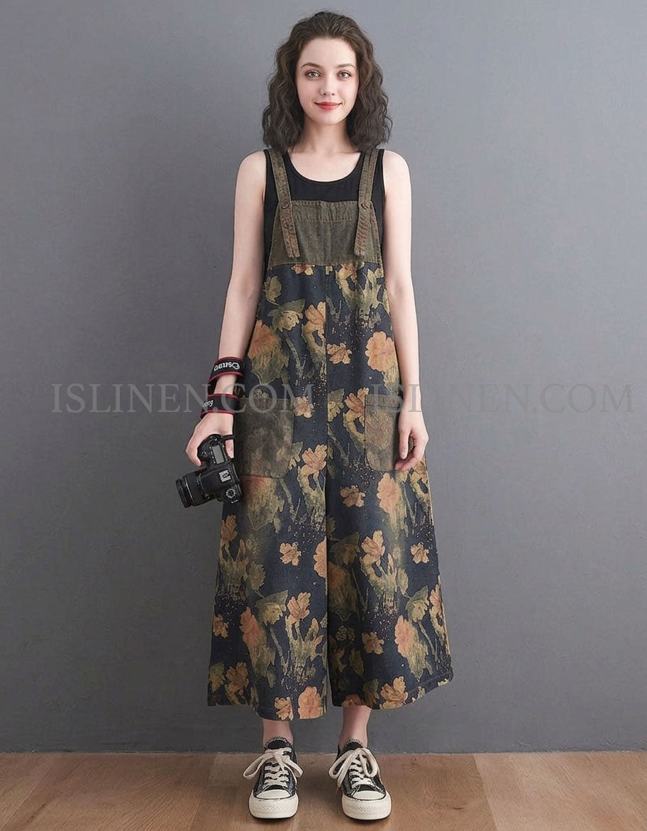 women floral wide leg jumpsuit loose casual outfit