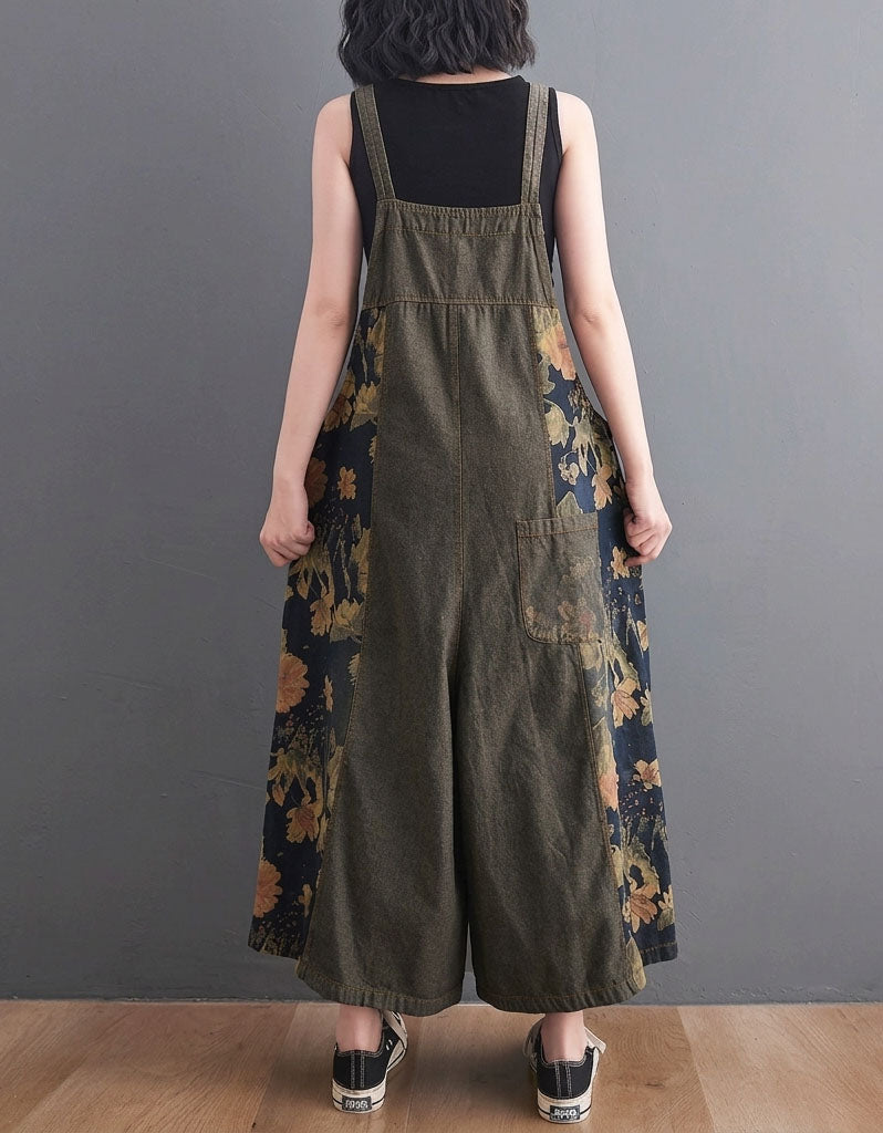 vintage floral overalls women wide leg style