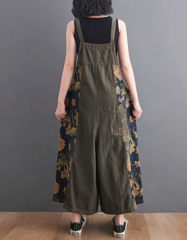 vintage floral overalls women wide leg style