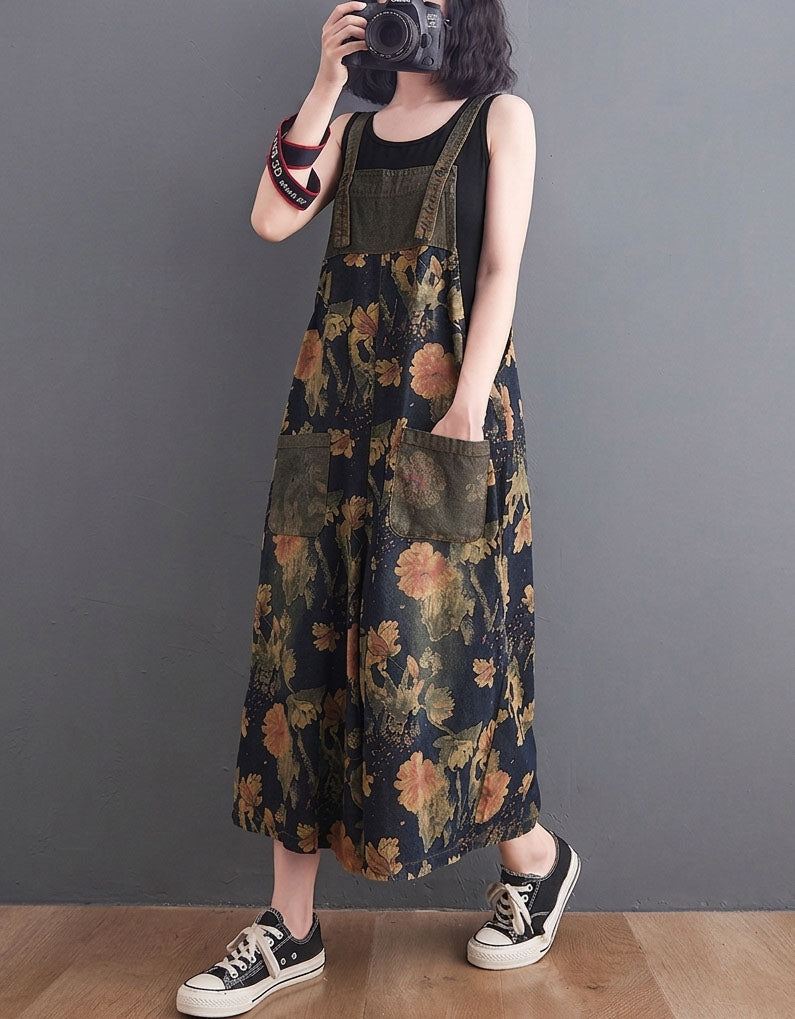 boho floral jumpsuit women with pockets