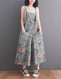 floral suspender jumpsuit women street style