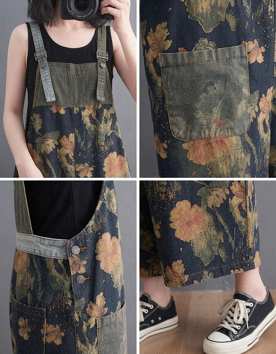 Women Floral Wide Leg Jumpsuit Casual Loose Fit