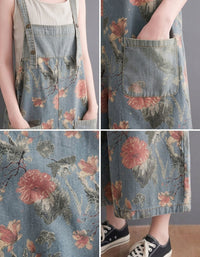 Vintage Floral Overalls Women Wide Leg Jumpsuit
