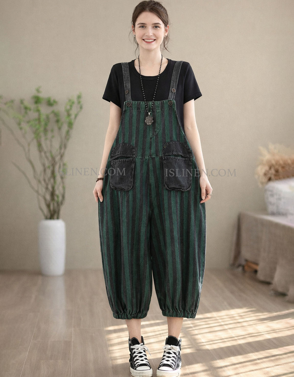 Baggy Striped Overalls – Casual Wide Leg Jumpsuit