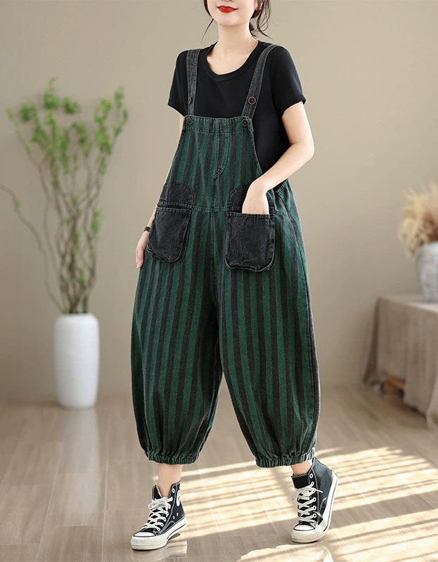 Women’s Striped Overalls – Loose Bib Jumpsuit Pants