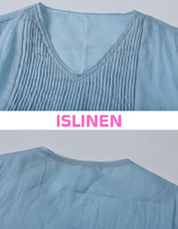 Light blue linen beach midi dress women summer outfit