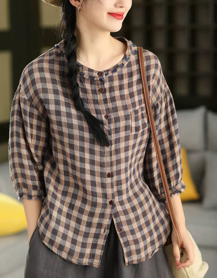 Cotton Plaid Shirt for Women – Soft Black Summer Top