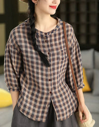 Cotton Plaid Shirt for Women – Soft Black Summer Top