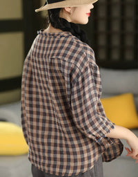 Back View of Oversized Black Check Shirt – Lightweight Casual Blouse