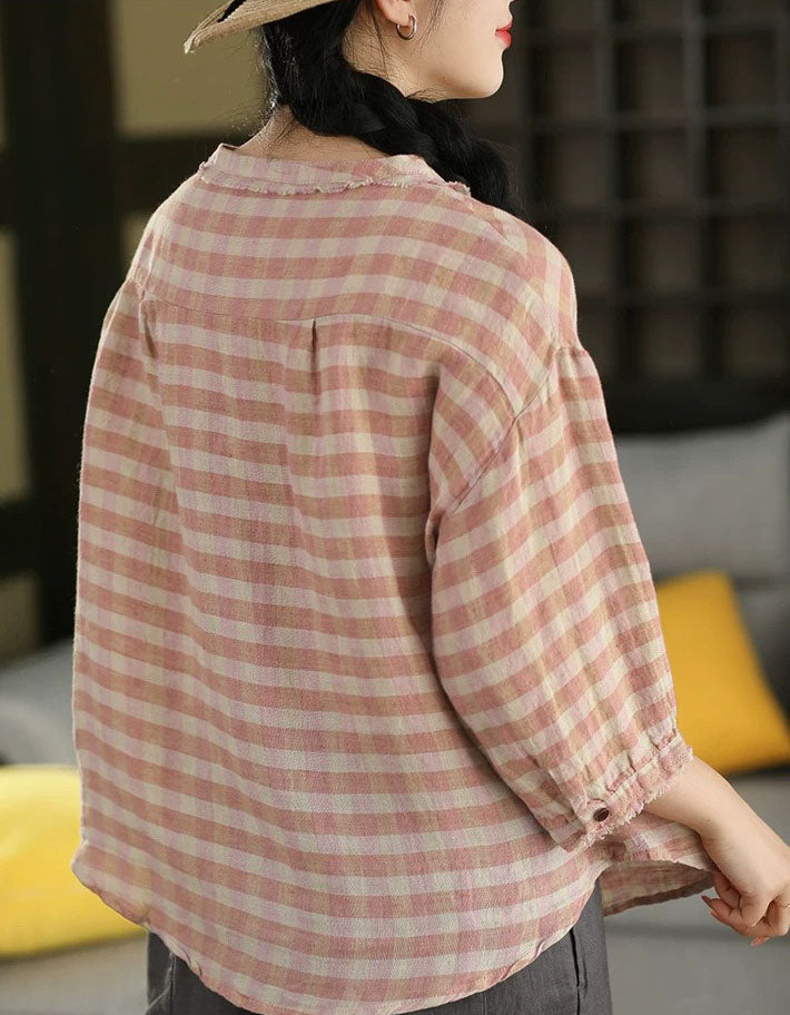 Back View of Oversized Pink Check Shirt – Lightweight Casual Blouse