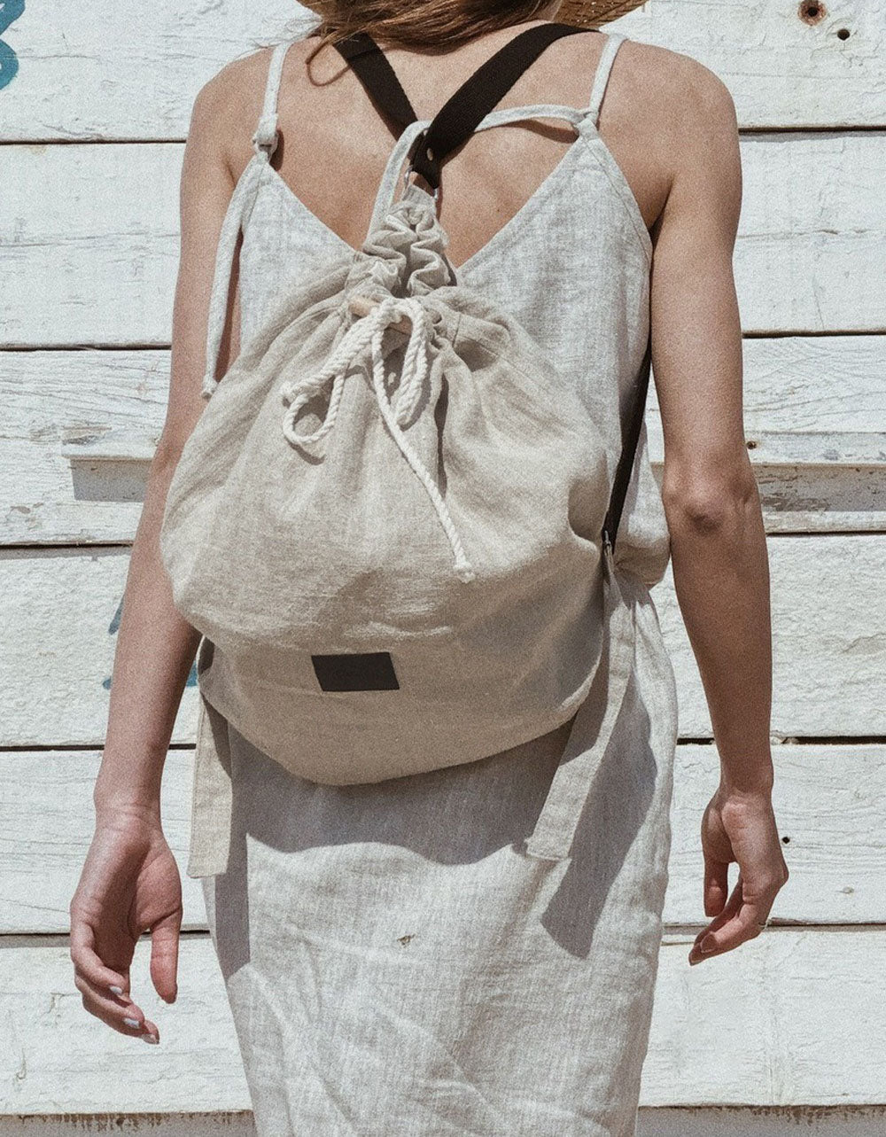 Minimalist Linen Crossbody Drawstring Beach Bag
