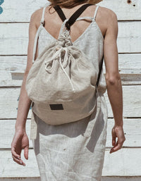 Minimalist Linen Crossbody Drawstring Beach Bag