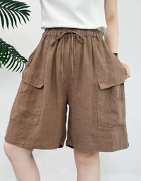 Women Casual Linen Bermuda Shorts with Large Pockets
