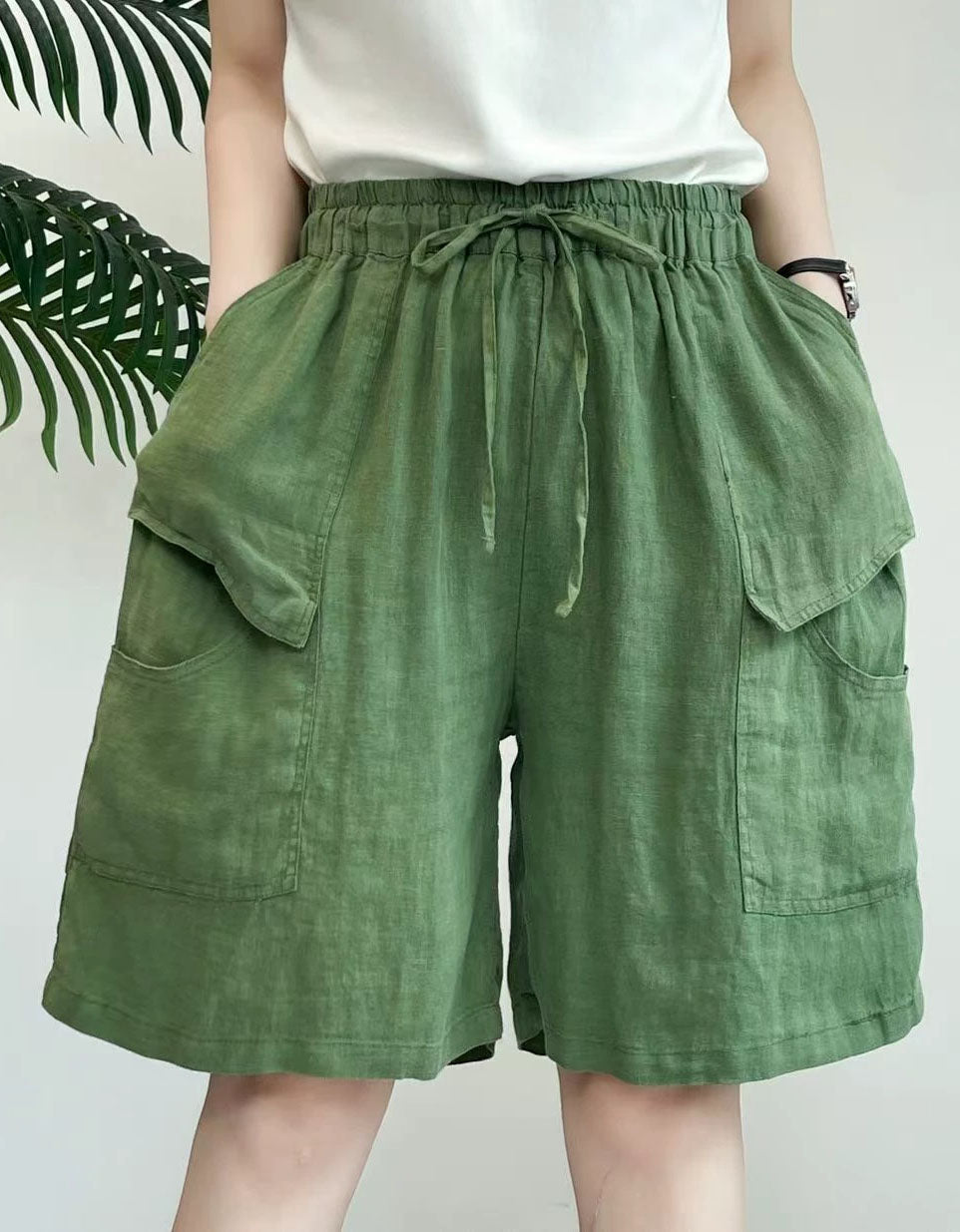 Women Loose Fit Linen Blend Cargo Shorts Casual Wear