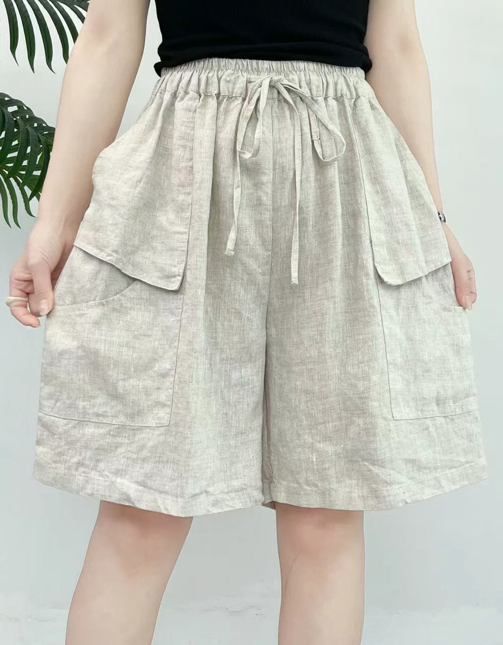 Casual High Waist Linen Bermuda Shorts for Women
