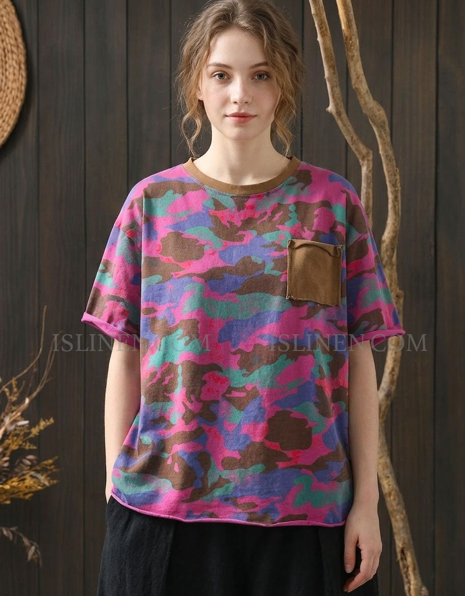 Colorful Camouflage T-shirt with Pocket – Casual Chic