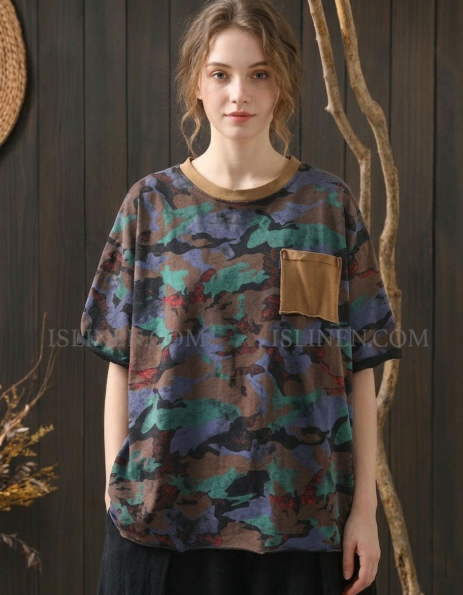 Vibrant Camouflage Tee with Pocket – Street Style Essential
