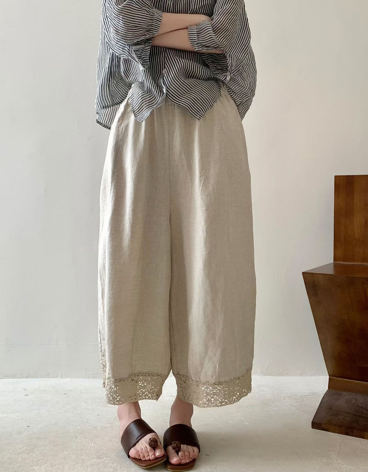 Elegant Loose Fit Linen Pants for Women – Breathable Cropped Summer Palazzo Pants
