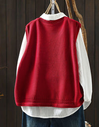 Women’s Beige Sweater Vest – Textured Knit V-Neck Top