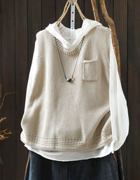 Beige Knit Sweater Vest for Women – Relaxed V-Neck Layering Top