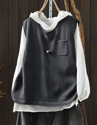 Women's relaxed beige sweater vest casual layering outfit