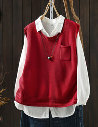 Women’s Textured Beige Knit Vest – V-Neck Casual Layering Top