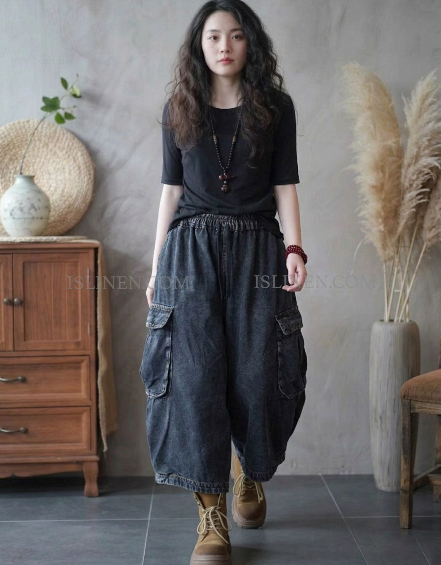 Women’s Baggy Cargo Pants Elastic Waist Street Style