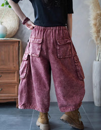 Back view of vintage wash wide leg cargo pants relaxed fit outfit