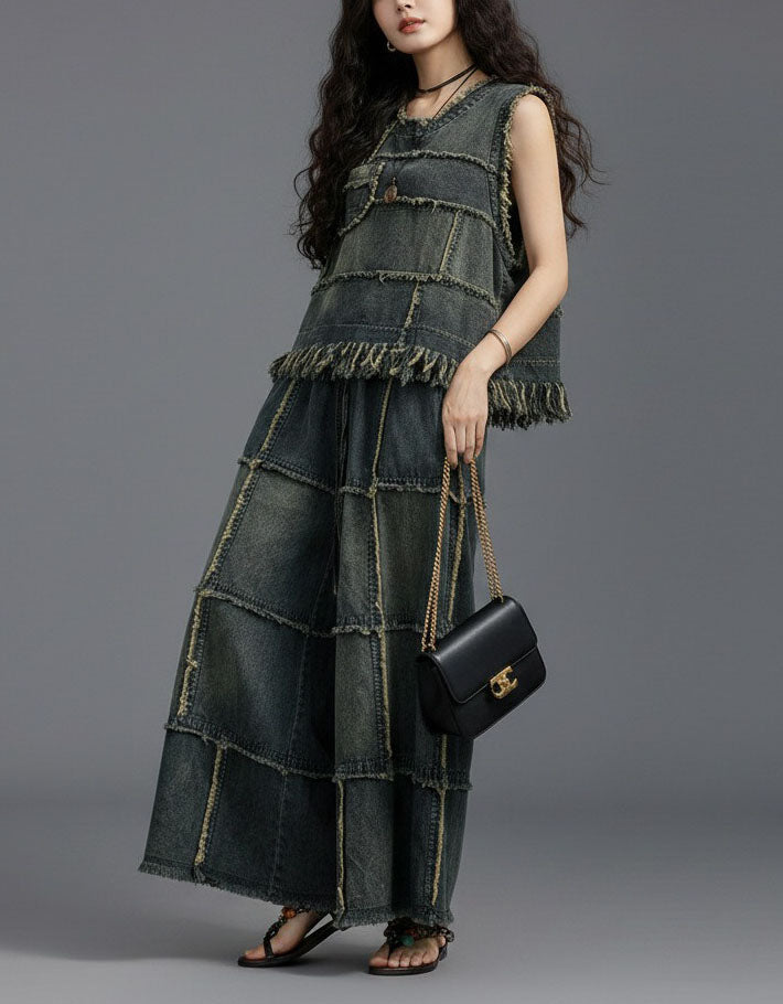 Oversized denim matching set women casual streetwear