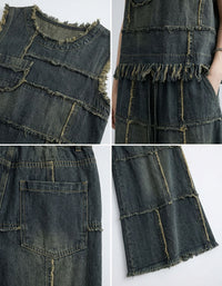 Patchwork denim outfit women relaxed fit casual style