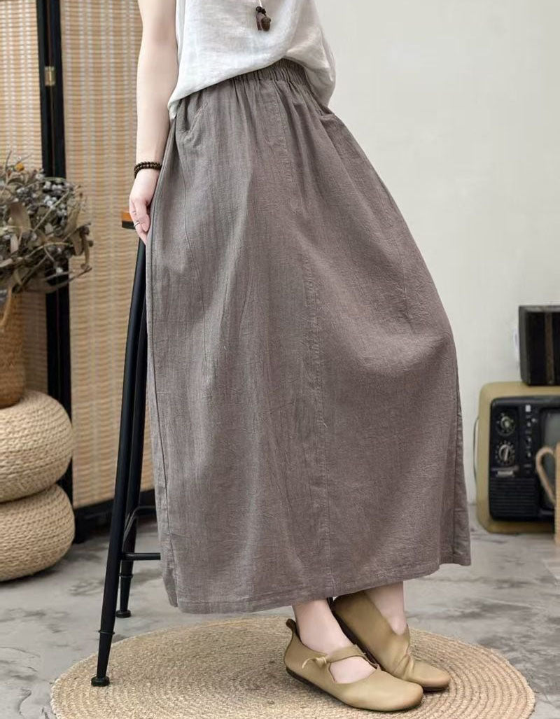 Casual plaid A-line maxi skirt loose fit minimalist style