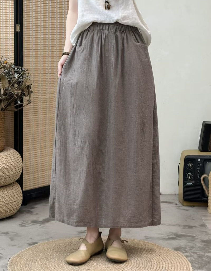 Women’s Loose Fit Plaid Skirt – High Waist A-Line Maxi Skirt with Pockets