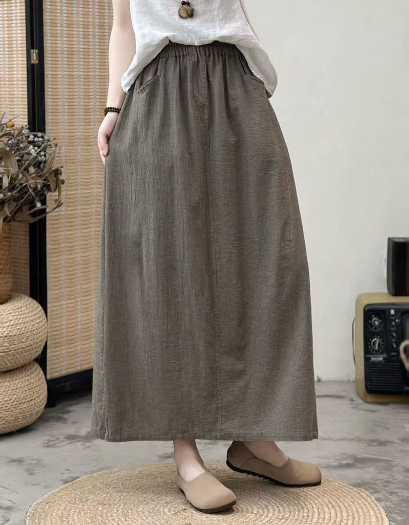 Minimalist Checkered Maxi Skirt – Women’s Casual Long Elastic Waist Skirt