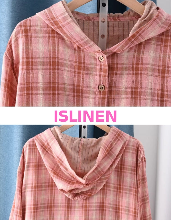 oversized plaid hoodie jacket styled with denim shorts casual outfit