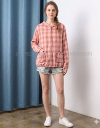 Women Casual Plaid Long Sleeve Button Down Hoodie Shirt