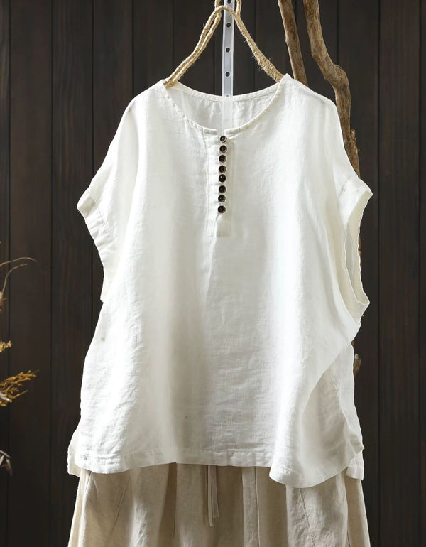 Casual Linen Blend Oversized Women Tunic Top