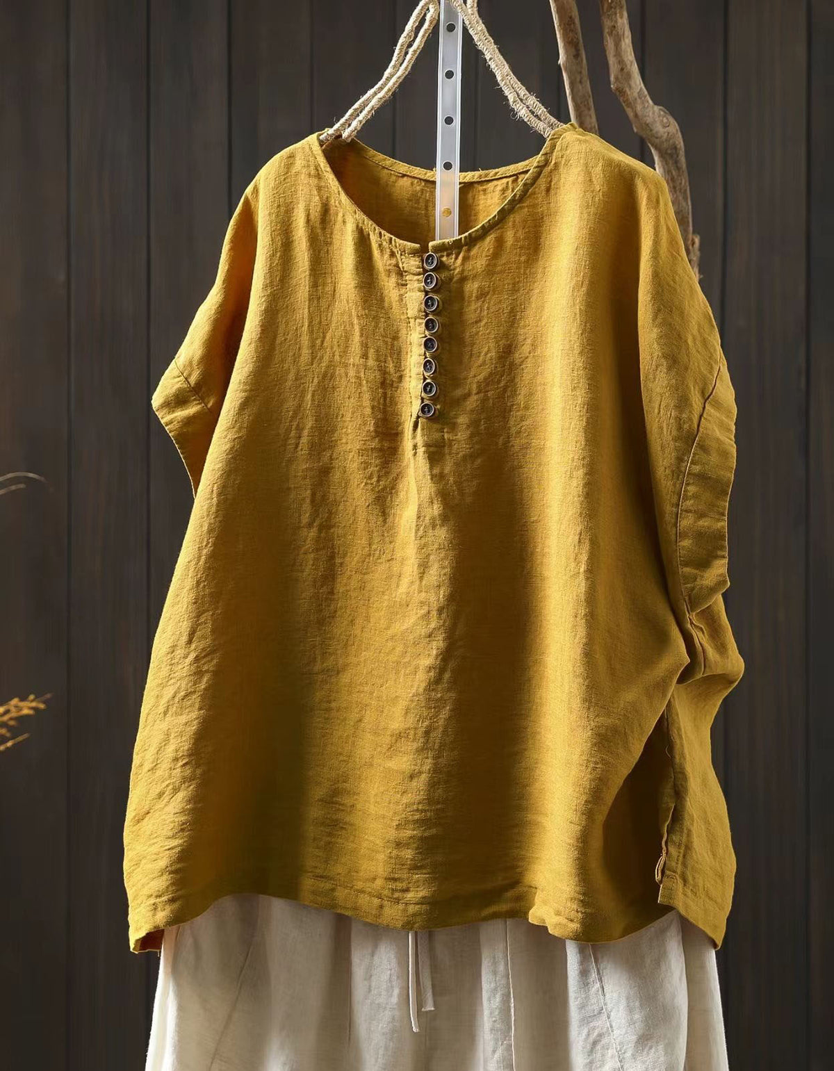 Casual Loose Linen Blend Short Sleeve Women Blouse
