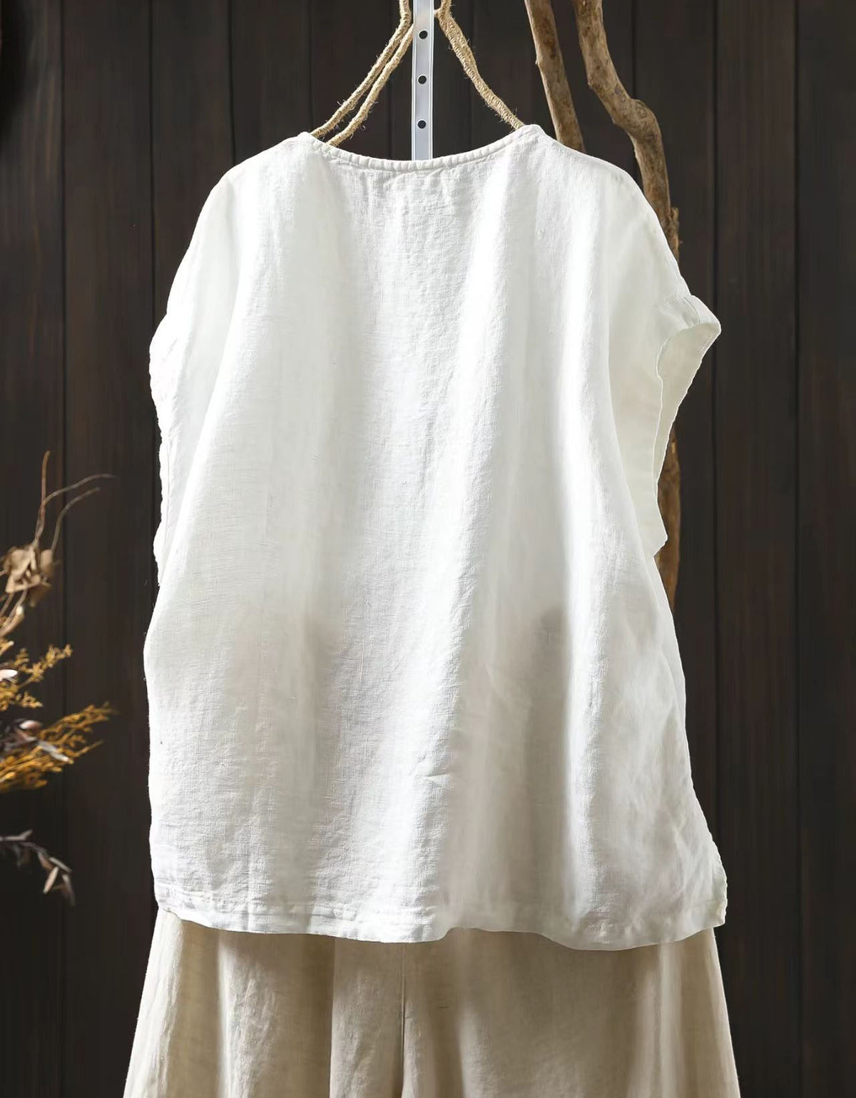 Women Breathable Linen Blend Oversized Blouse Top