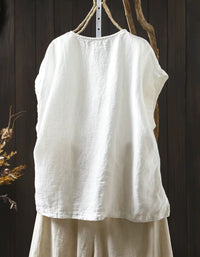 Women Breathable Linen Blend Oversized Blouse Top