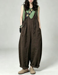 Bohemian inspired wide leg jumpsuit for women in coffee with a relaxed minimalist design
