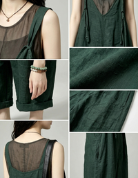 Vintage casual jumpsuit with rolled ankle cuffs, wide pants, and effortless relaxed styling