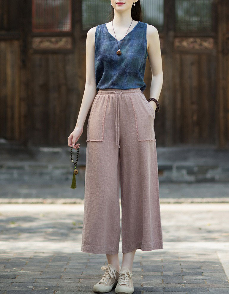 High Waist Linen Wide Leg Pants Women Minimalist Style